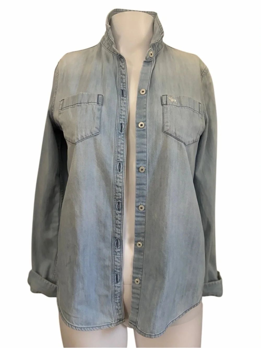 Abercrombie Kids Light Wash Denim Button-Front Shirt Jacket Size XL